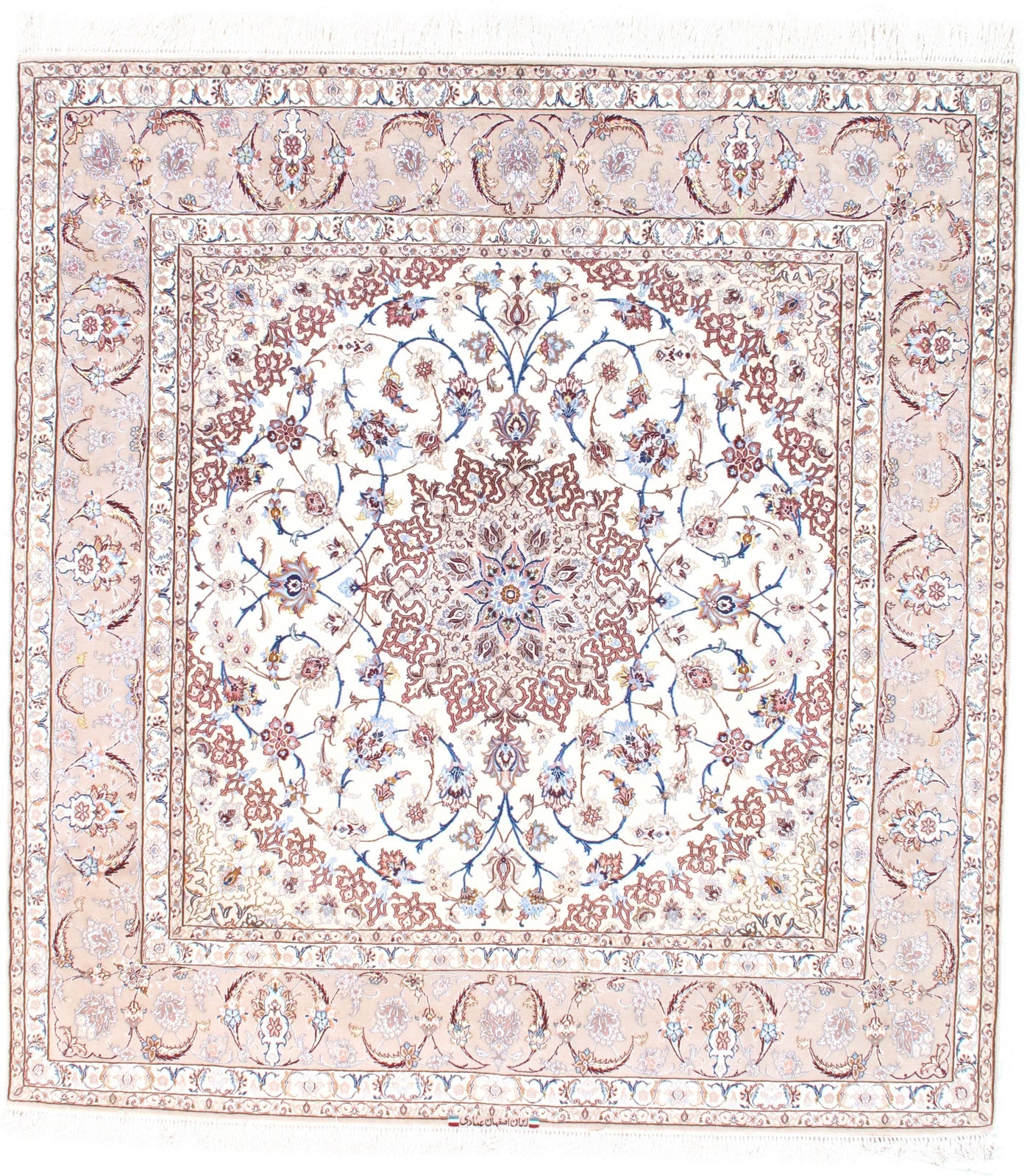 Ivory Isfahan Hand-Knotted Silk & Korker Rug - 7' X 7'