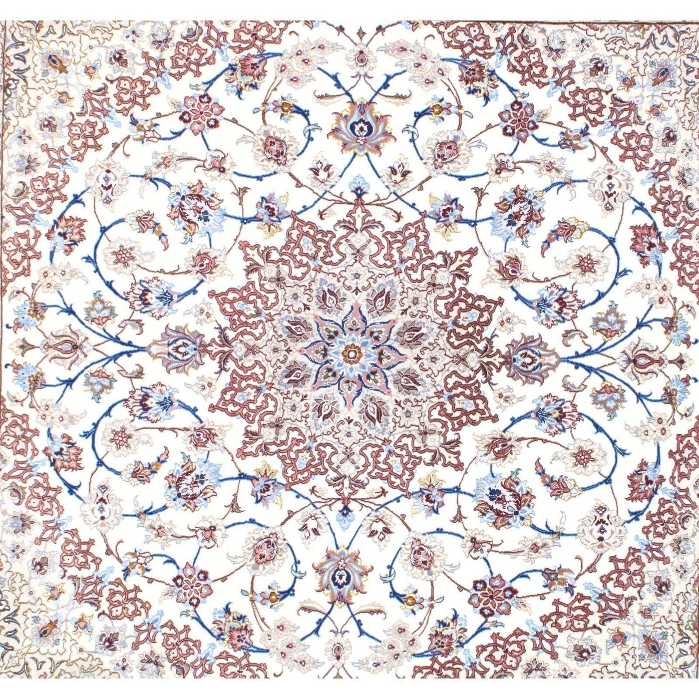 Ivory Isfahan Hand-Knotted Silk & Korker Rug - 7' X 7'