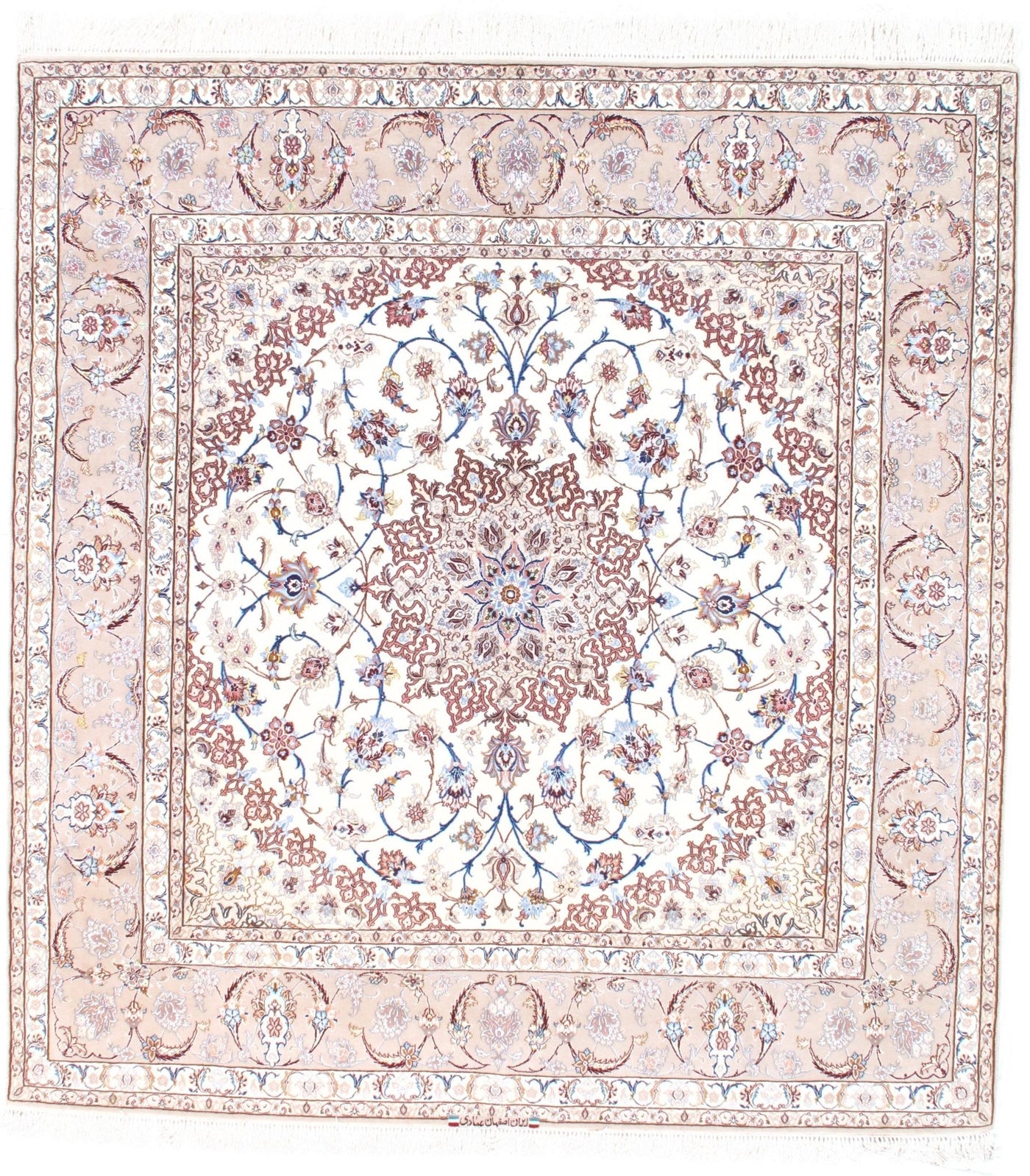 Canvello Ivory Isfahan Hand - Knotted Silk & Korker Rug - 7' X 7' - Canvello