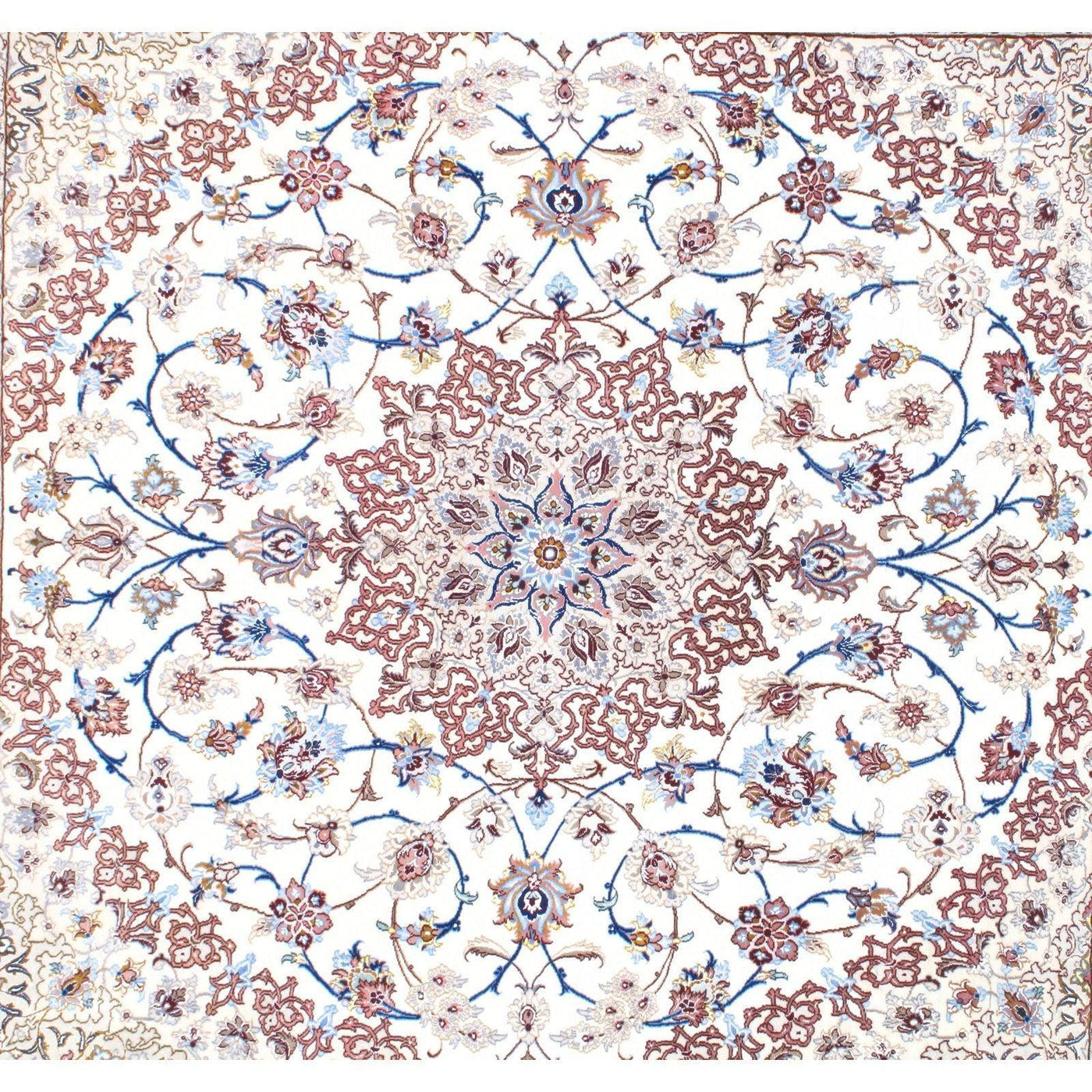 Canvello Ivory Isfahan Hand - Knotted Silk & Korker Rug - 7' X 7' - Canvello