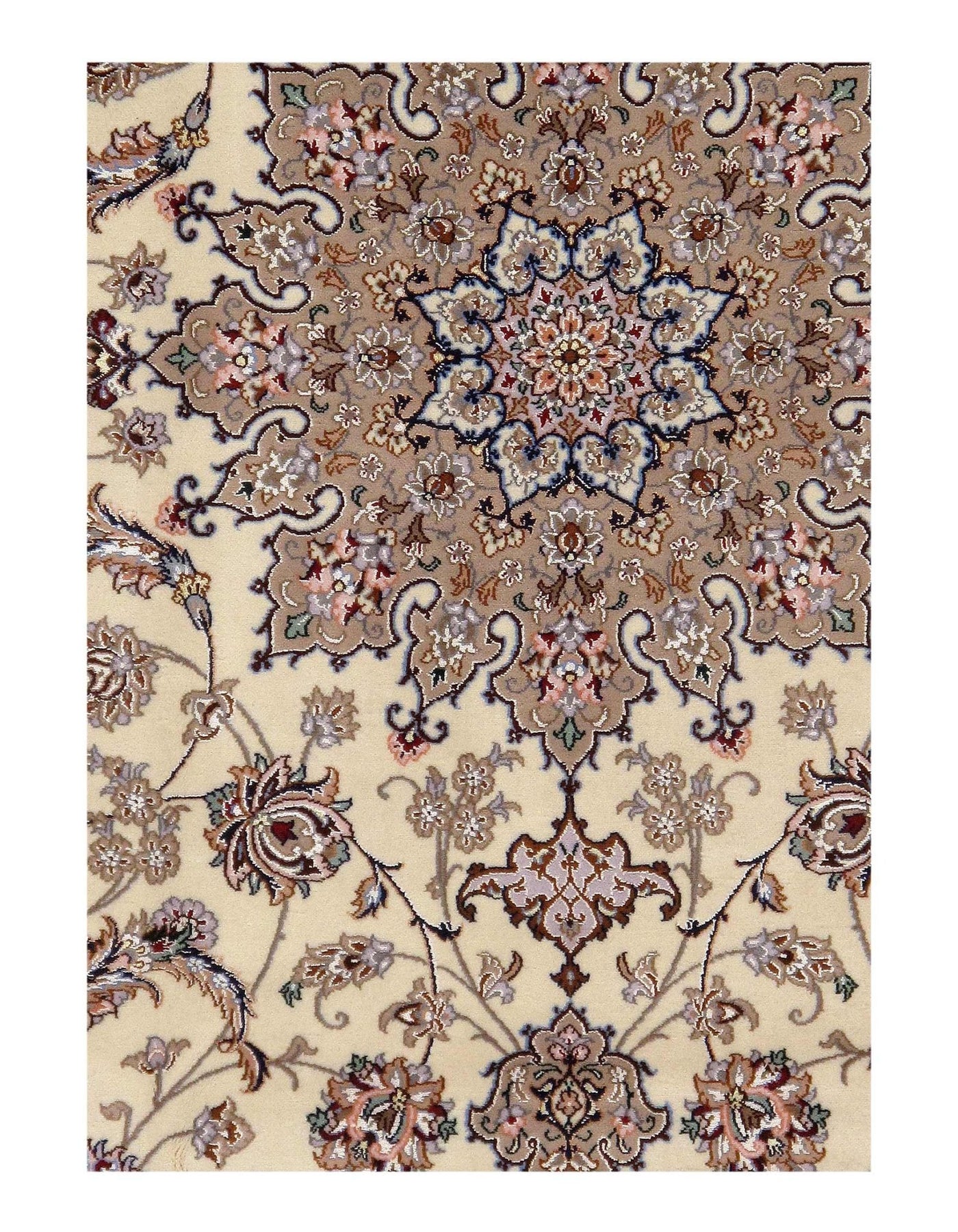 Canvello Ivory Isfahan Korker Wool & Silk Rug - 5'3"x7'11" - Canvello