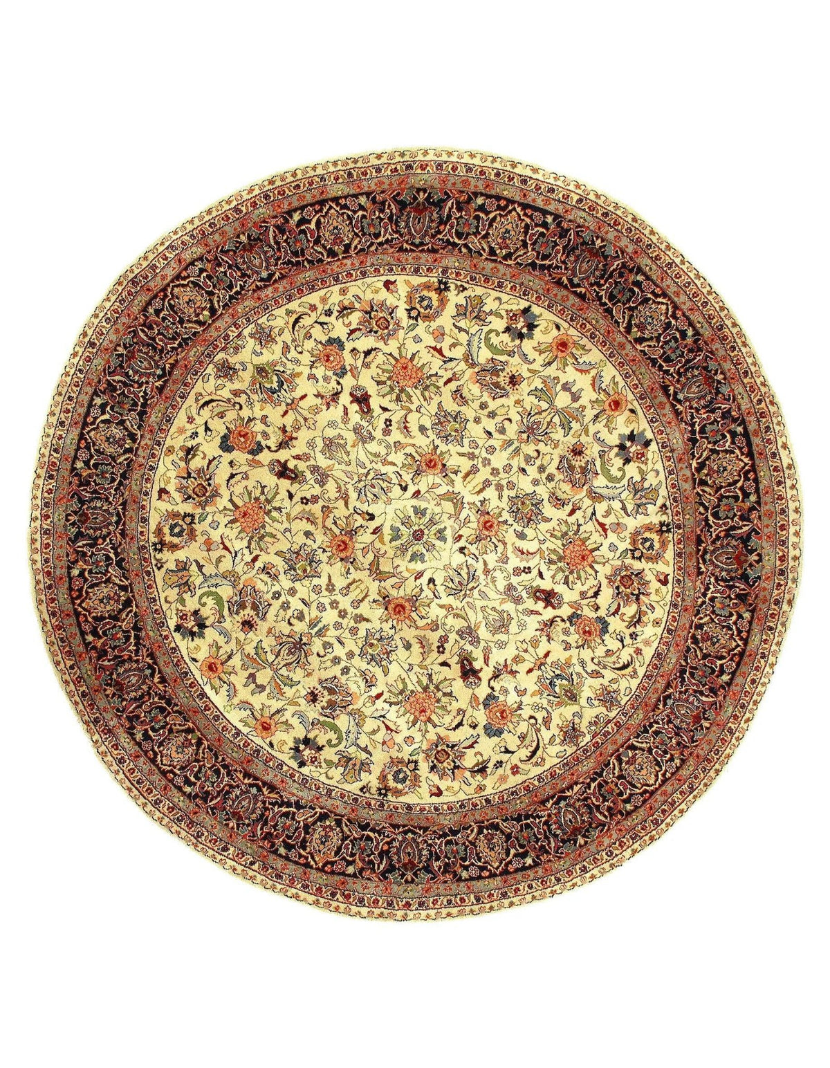 Canvello Ivory Round Kashan Design Rug - 6' X 6'