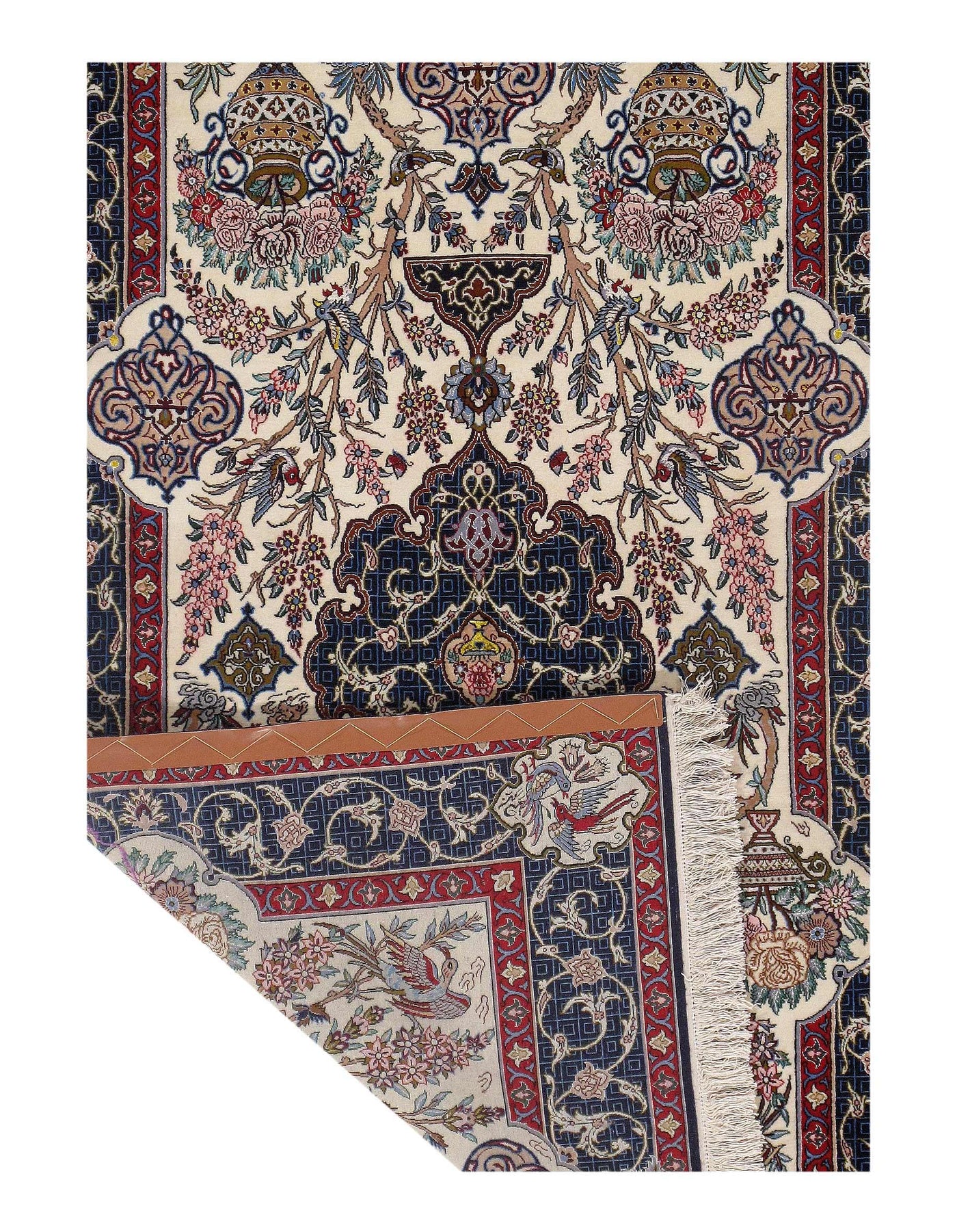 Ivory Persian Isfahan Korker Wool & Silk Rug - 3'7" X 5'7"