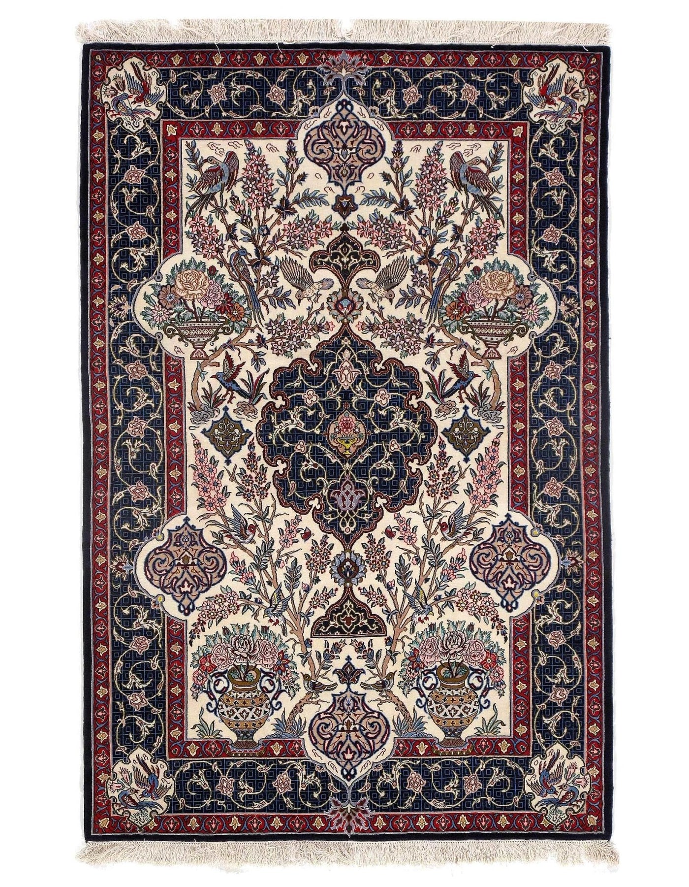 Canvello Ivory Silkroad Isfahan Korker Wool & Silk Rug - 3'7" X 5'7" - Canvello