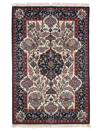 Canvello Ivory Silkroad Isfahan Korker Wool & Silk Rug - 3'7" X 5'7" - Canvello