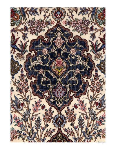 Canvello Ivory Silkroad Isfahan Korker Wool & Silk Rug - 3'7" X 5'7" - Canvello