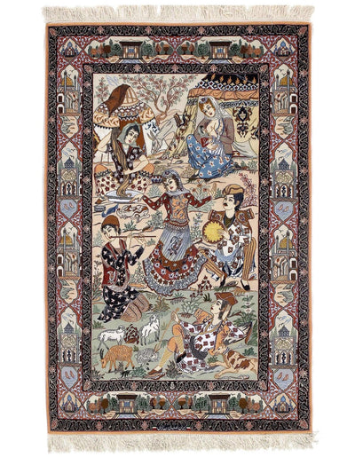 Canvello Ivory Silkroad Isfahan Rug - 3'6" X 6' - Canvello