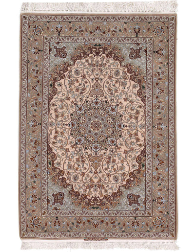 Ivory Persian Isfahan Rug - 4' x 5'6"