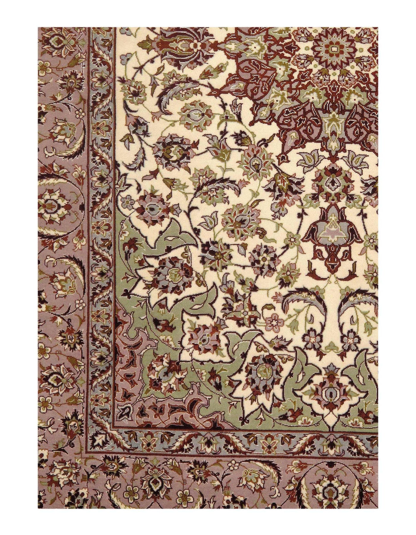 Ivory Persian Isfahan silk & wool Rug - 3'7" X 5'3"