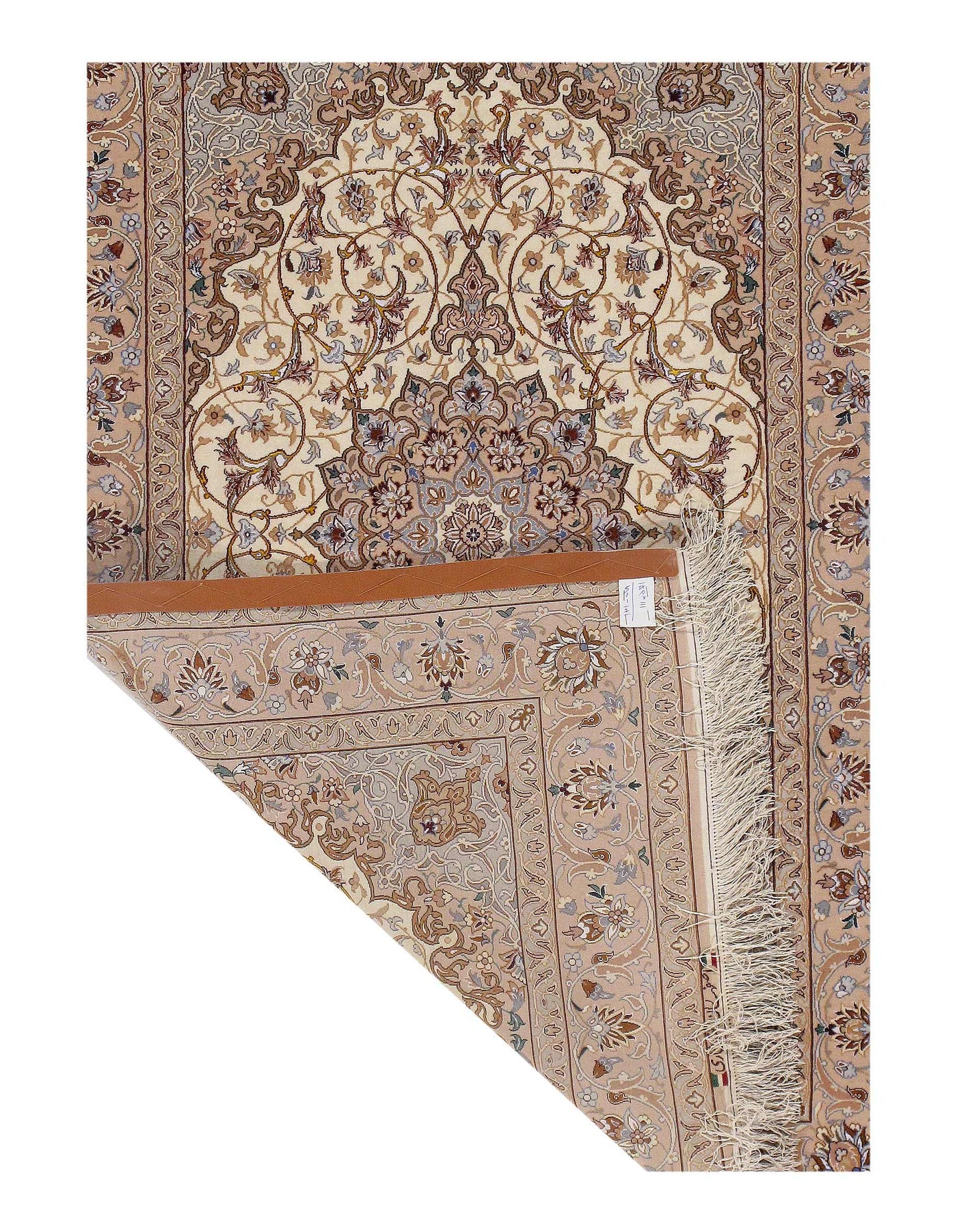 Ivory Persian Isfahan silk & wool Rug - 3'8" X 5'9"
