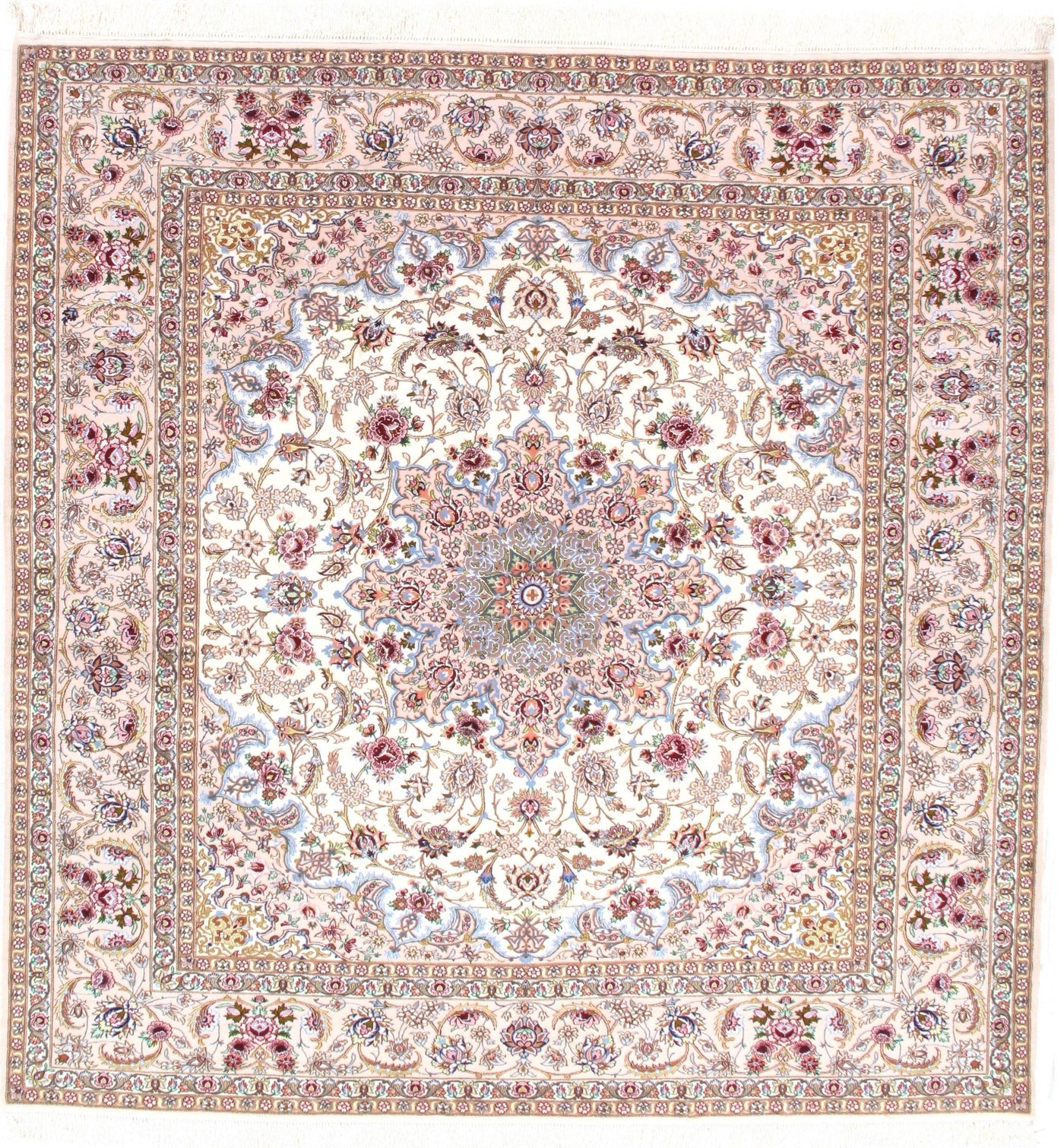 Ivory Persian Isfahan silk & wool Rug - 8'2'' X 8'4"