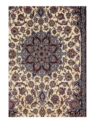 Canvello Ivory Silkroad Isfahan silk & wool Rug - 3'6" X 6' - Canvello