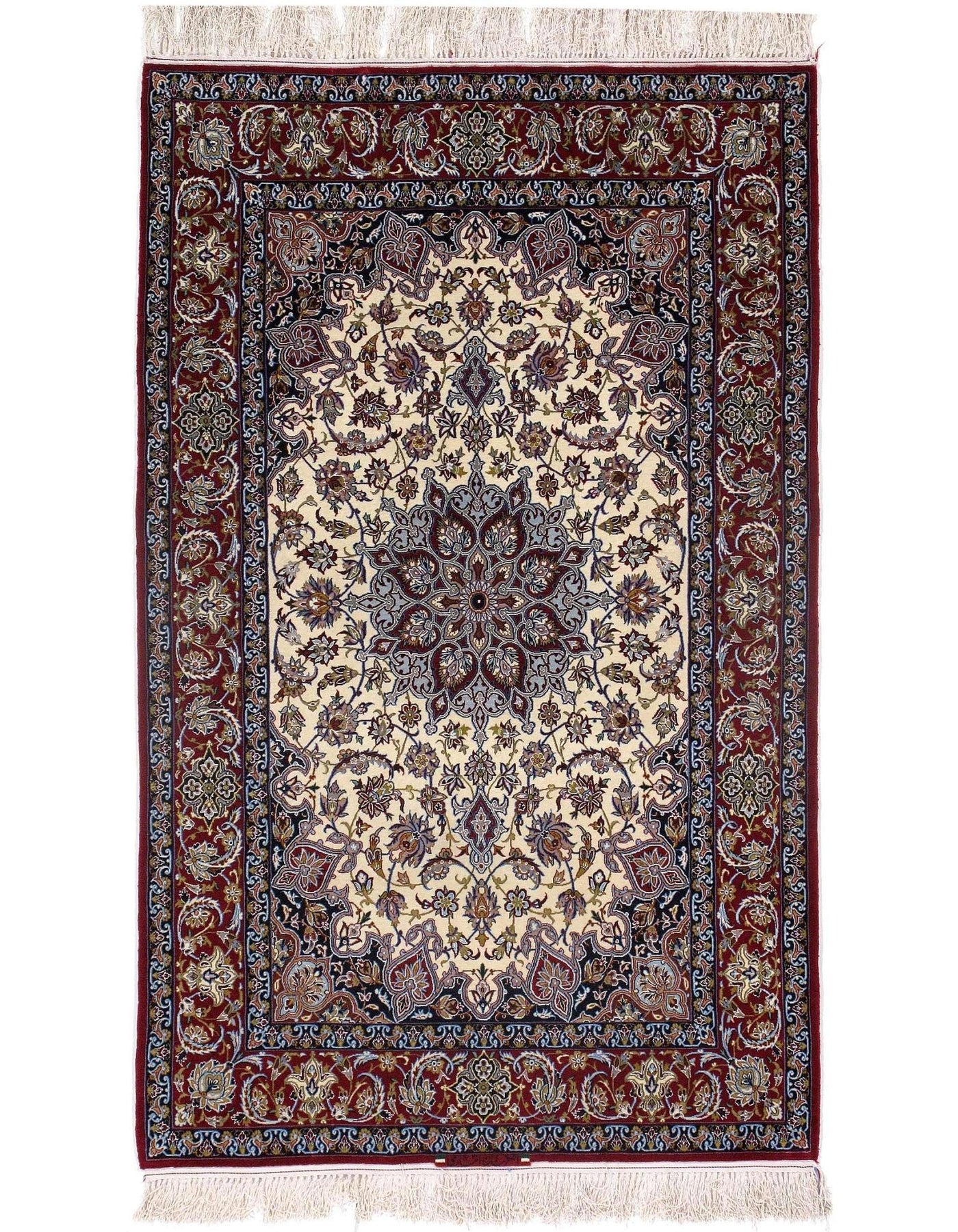 Canvello Ivory Silkroad Isfahan silk & wool Rug - 3'6" X 6' - Canvello