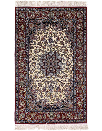 Canvello Ivory Silkroad Isfahan silk & wool Rug - 3'6" X 6' - Canvello