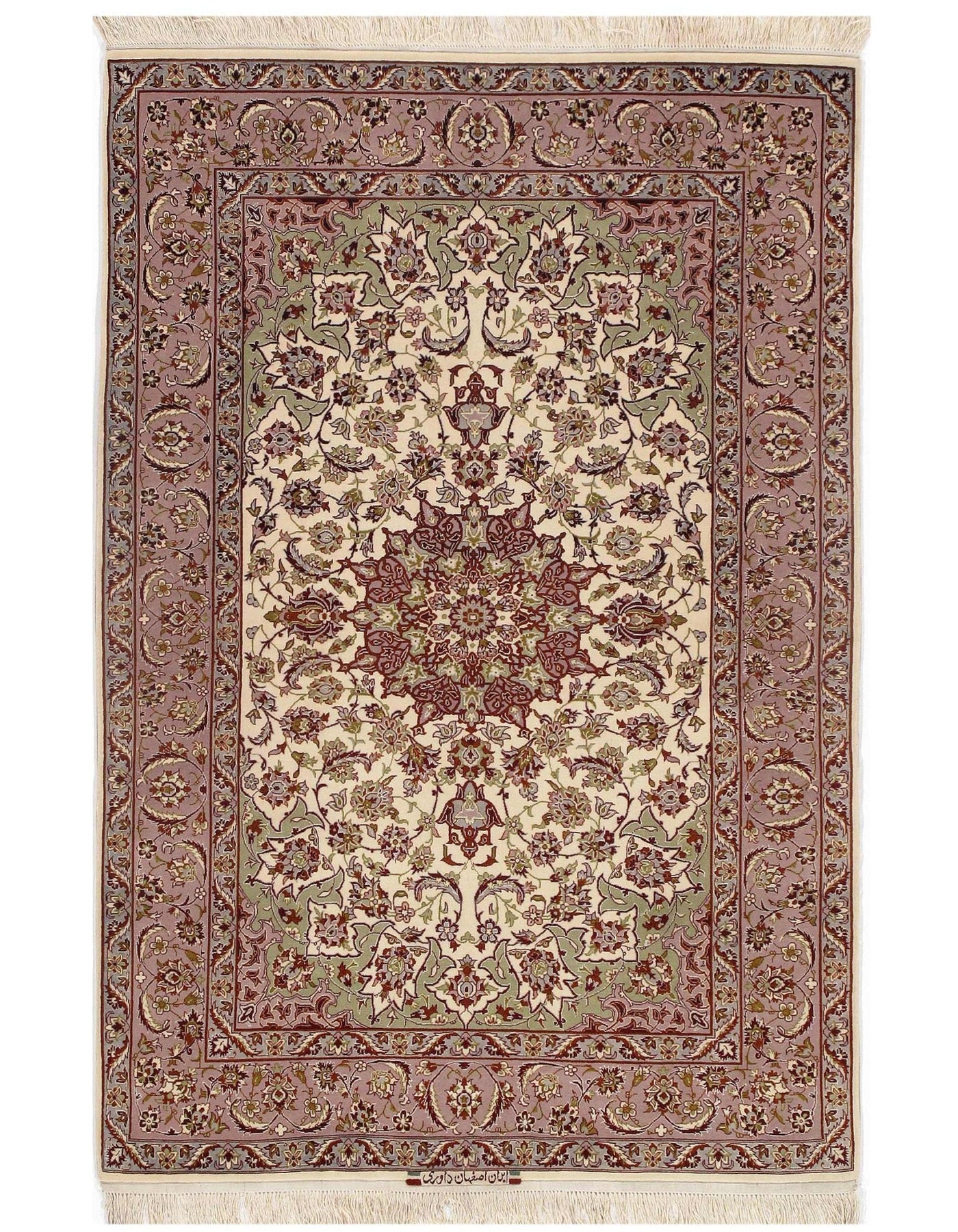 Canvello Ivory Silkroad Isfahan silk & wool Rug - 3'7" X 5'3" - Canvello