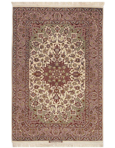 Canvello Ivory Silkroad Isfahan silk & wool Rug - 3'7" X 5'3" - Canvello