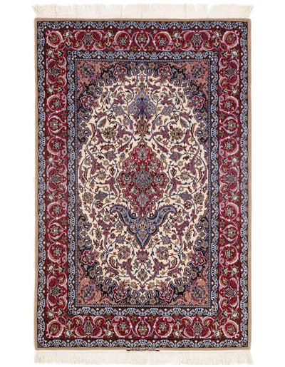 Canvello Ivory Silkroad Isfahan silk & wool Rug - 3'7" X 5'7" - Canvello