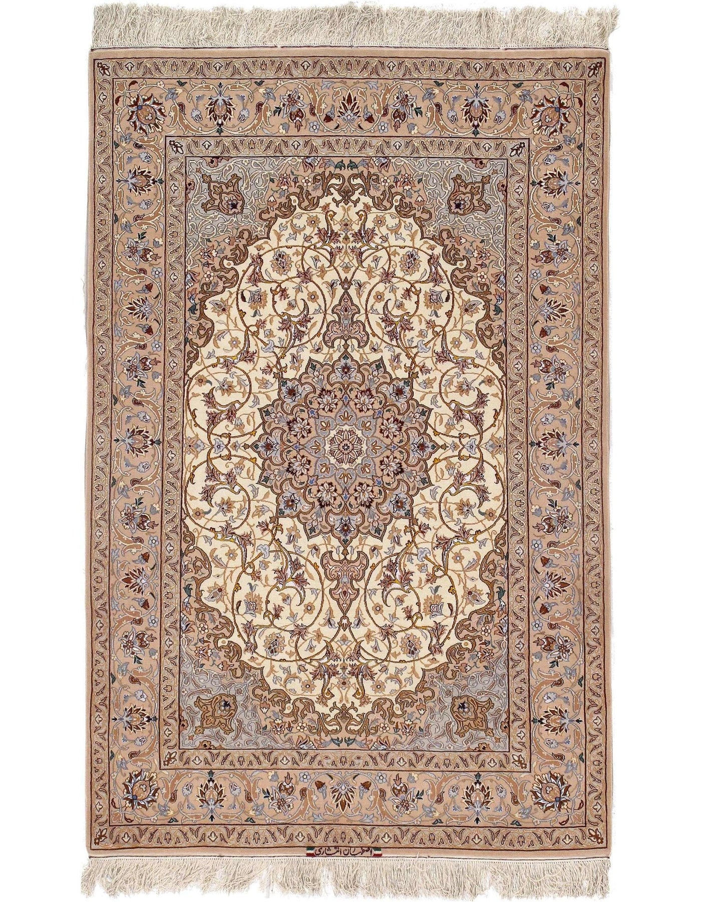 Canvello Ivory Silkroad Isfahan silk & wool Rug - 3'8" X 5'9" - Canvello