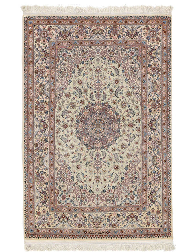 Canvello Ivory Silkroad Isfahan silk & wool Rug - 3'9" X 5'8" - Canvello