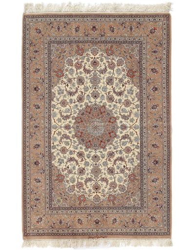 Canvello Ivory Silkroad Isfahan silk & wool Rug - 4'7" X 6'11" - Canvello