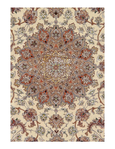 Canvello Ivory Silkroad Isfahan silk & wool Rug - 4'7" X 6'11" - Canvello