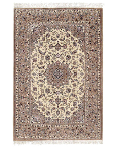 Canvello Ivory Silkroad Isfahan silk & wool Rug - 5'3" X 7'11" - Canvello