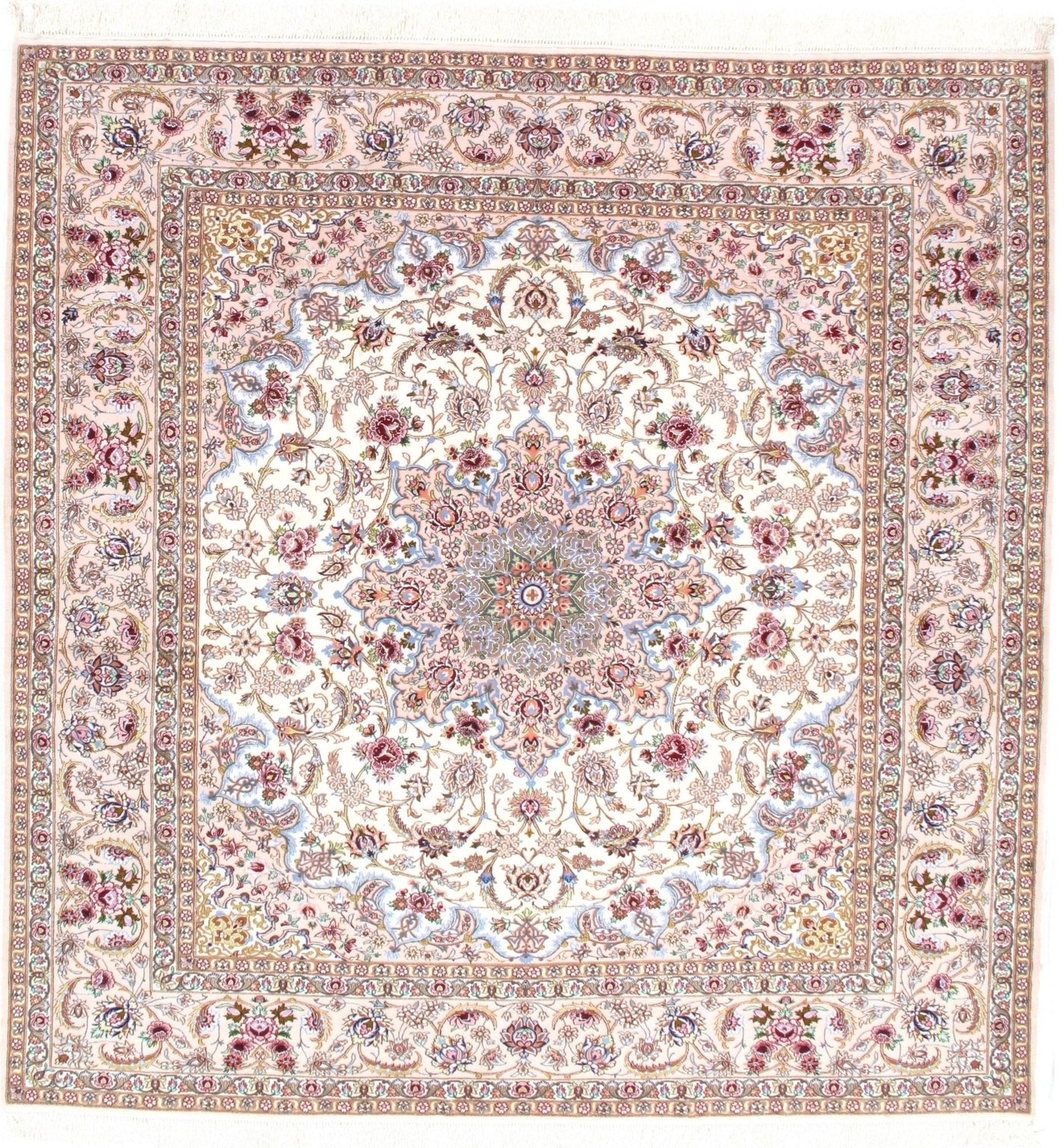 Canvello Ivory Silkroad Isfahan silk & wool Rug - 8'2'' X 8'4" - Canvello