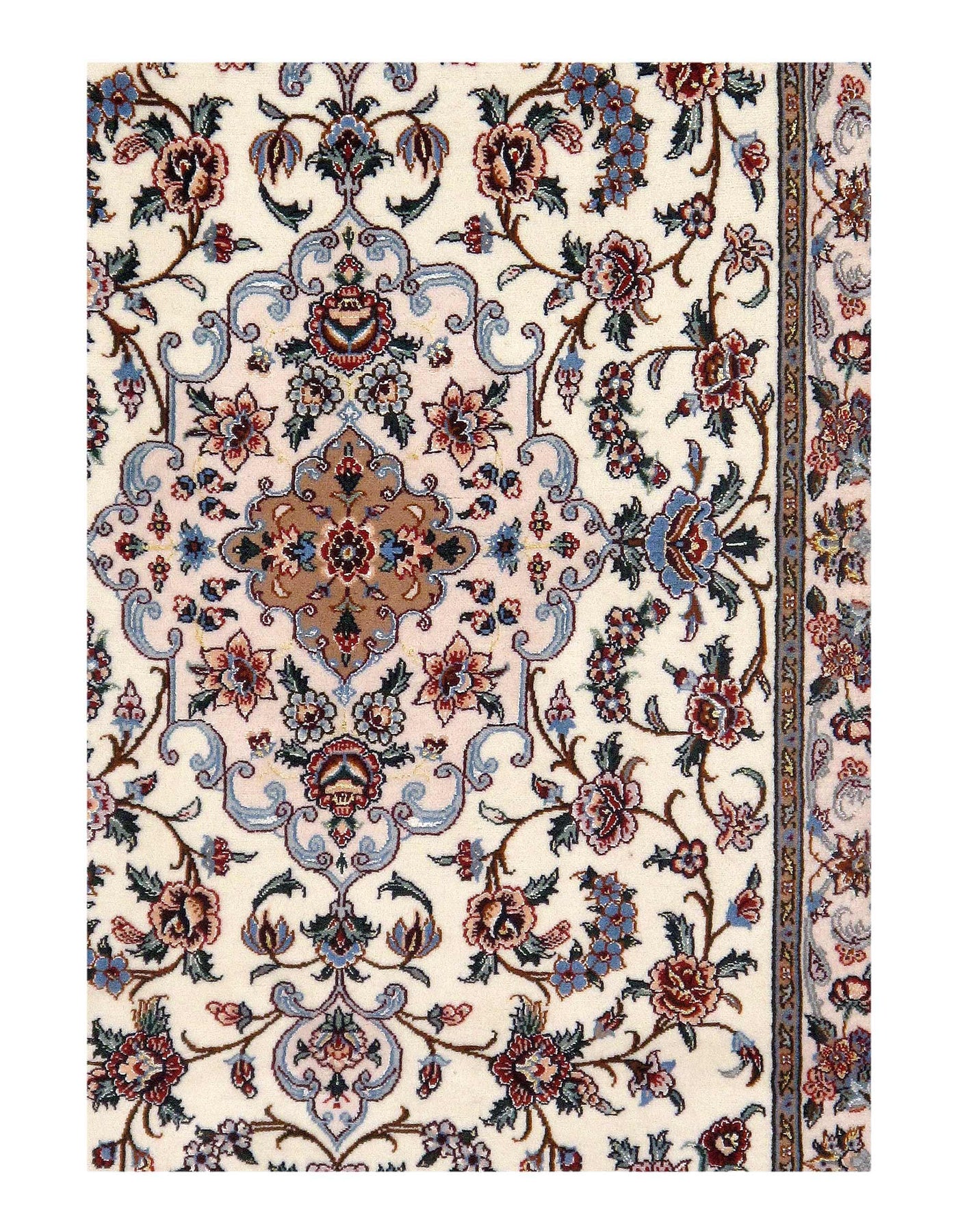 Ivory Persian Isfahan Wool & Silk Rug - 2'6" X 4'