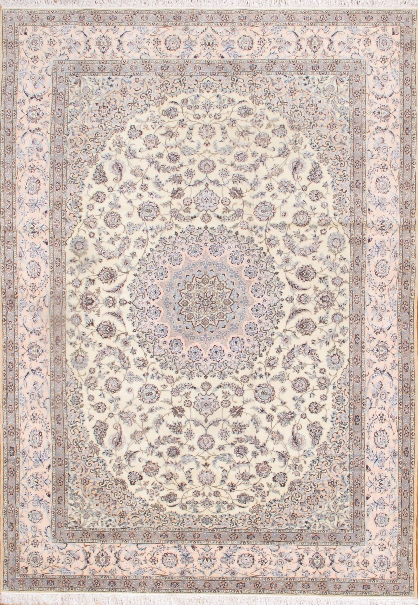 Canvello Ivory Silkroad Nain 6L silk & wool Rug - 8'1'' x 11'5" - Canvello