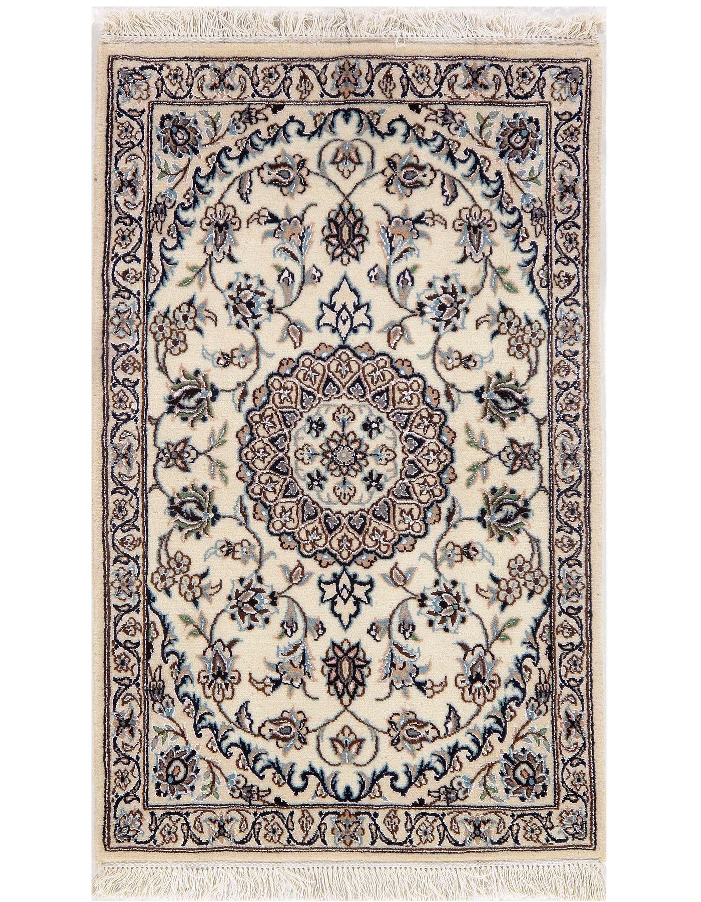 Ivory Persian Nain Silk & Wool Rug - 2' x 3'