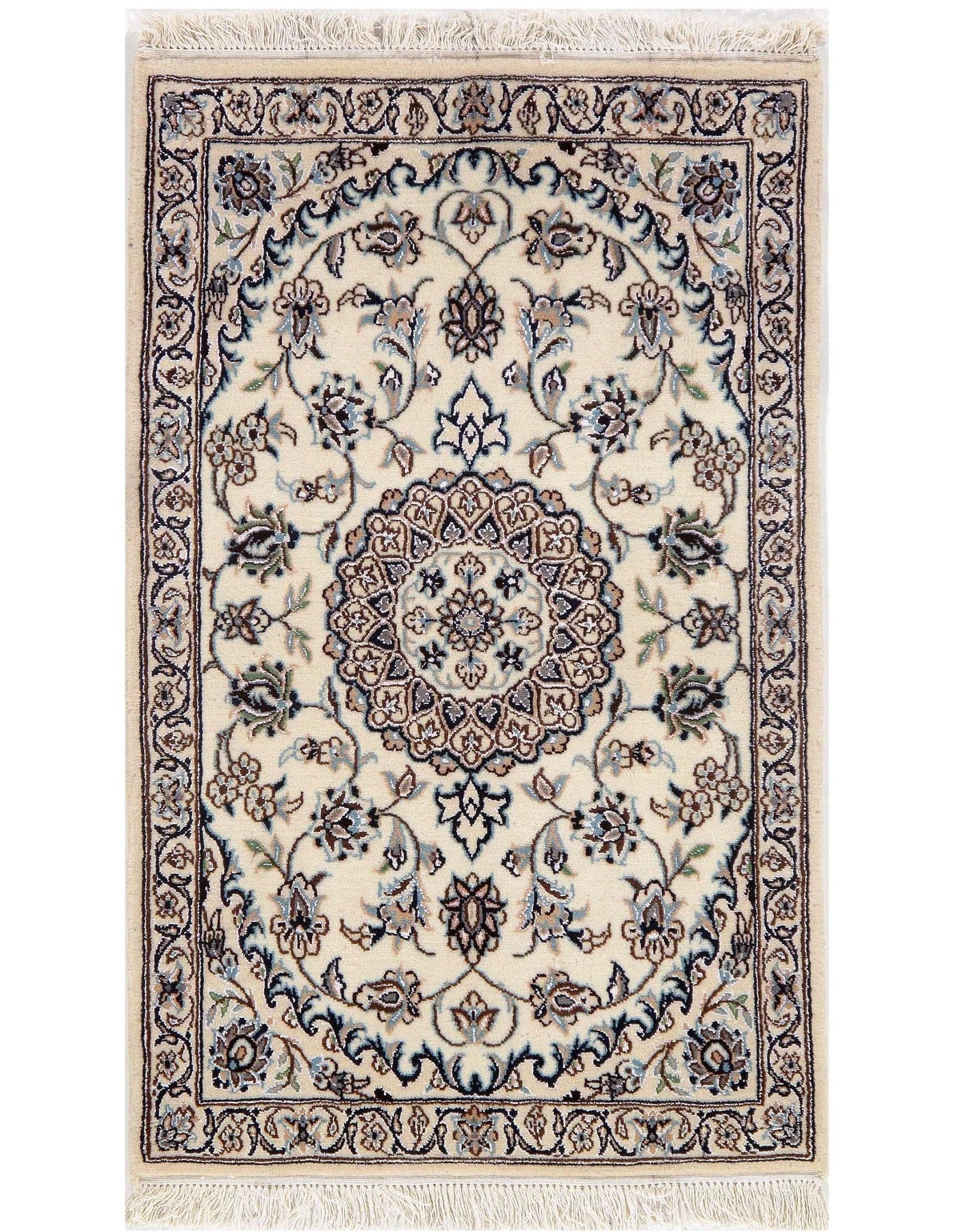 Canvello Ivory Silkroad Nain Silk & Wool Rug - 2' x 3' - Canvello