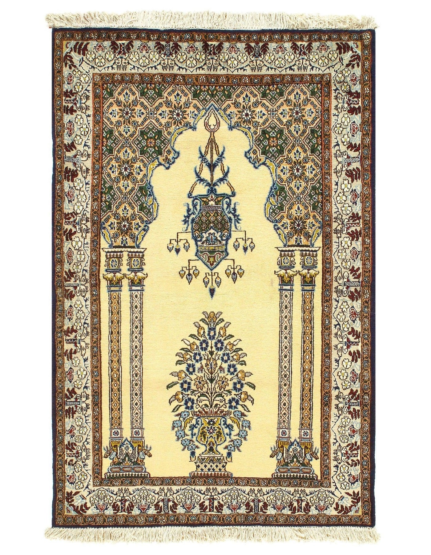 Canvello Ivory Silkroad Qum Wool & Silk Rugs - 3' X 5' - Canvello