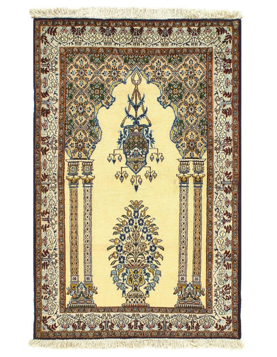 Canvello Ivory Silkroad Qum Wool & Silk Rugs - 3' X 5' - Canvello