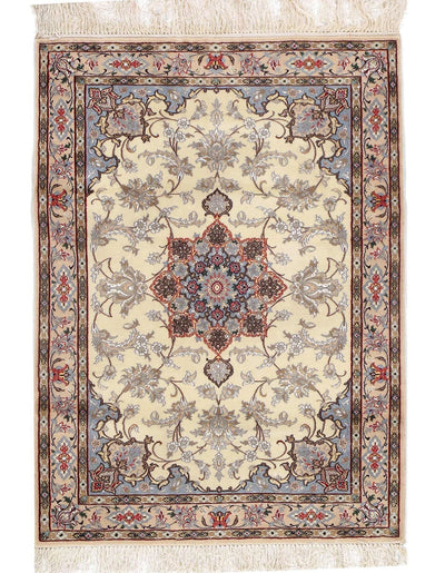 Canvello Ivory Silkroad silk & wool Isfahan Rug - 3' X 4'2" - Canvello