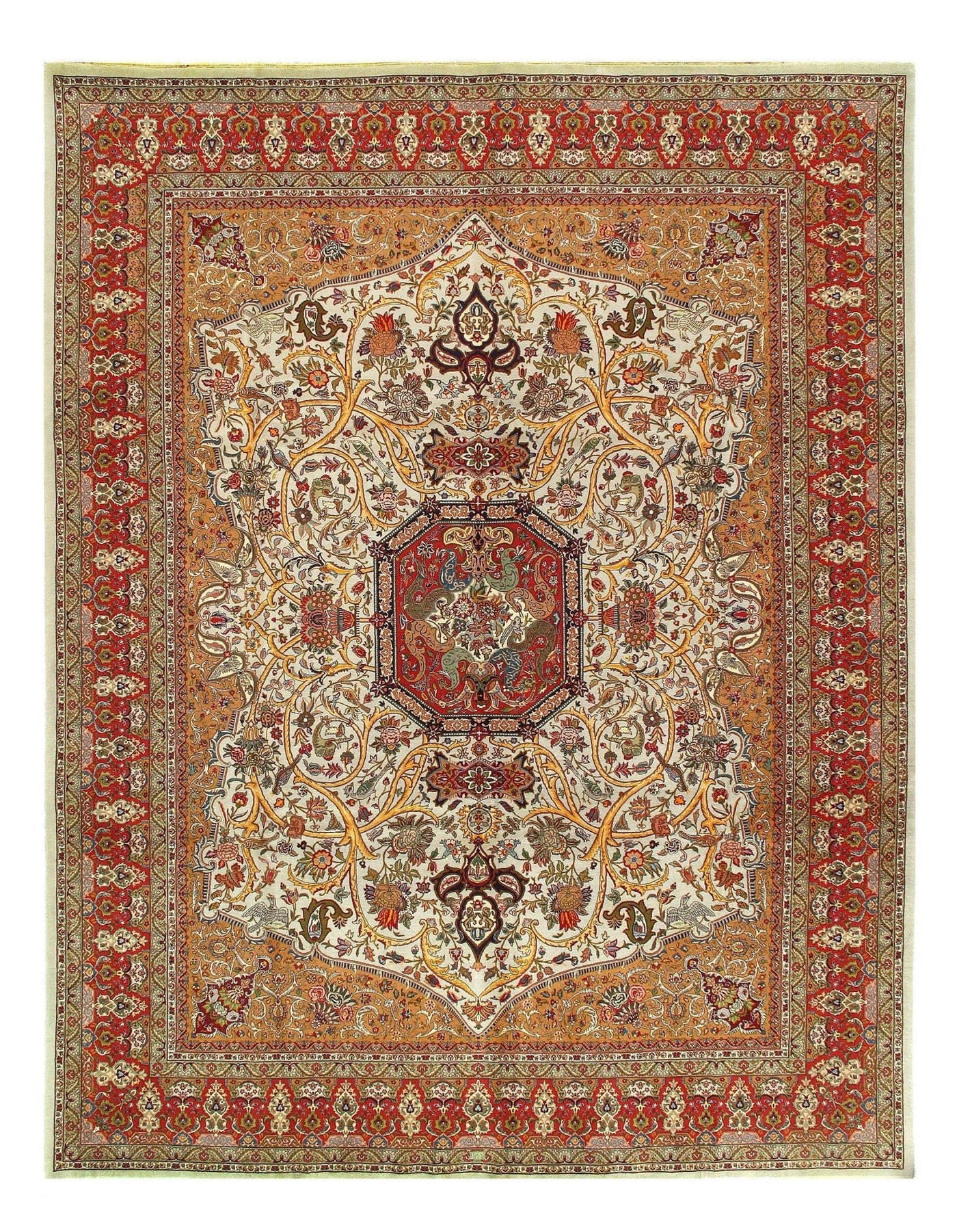 Canvello Ivory Silkroad Tabriz Rug - 10' X 13' - Canvello