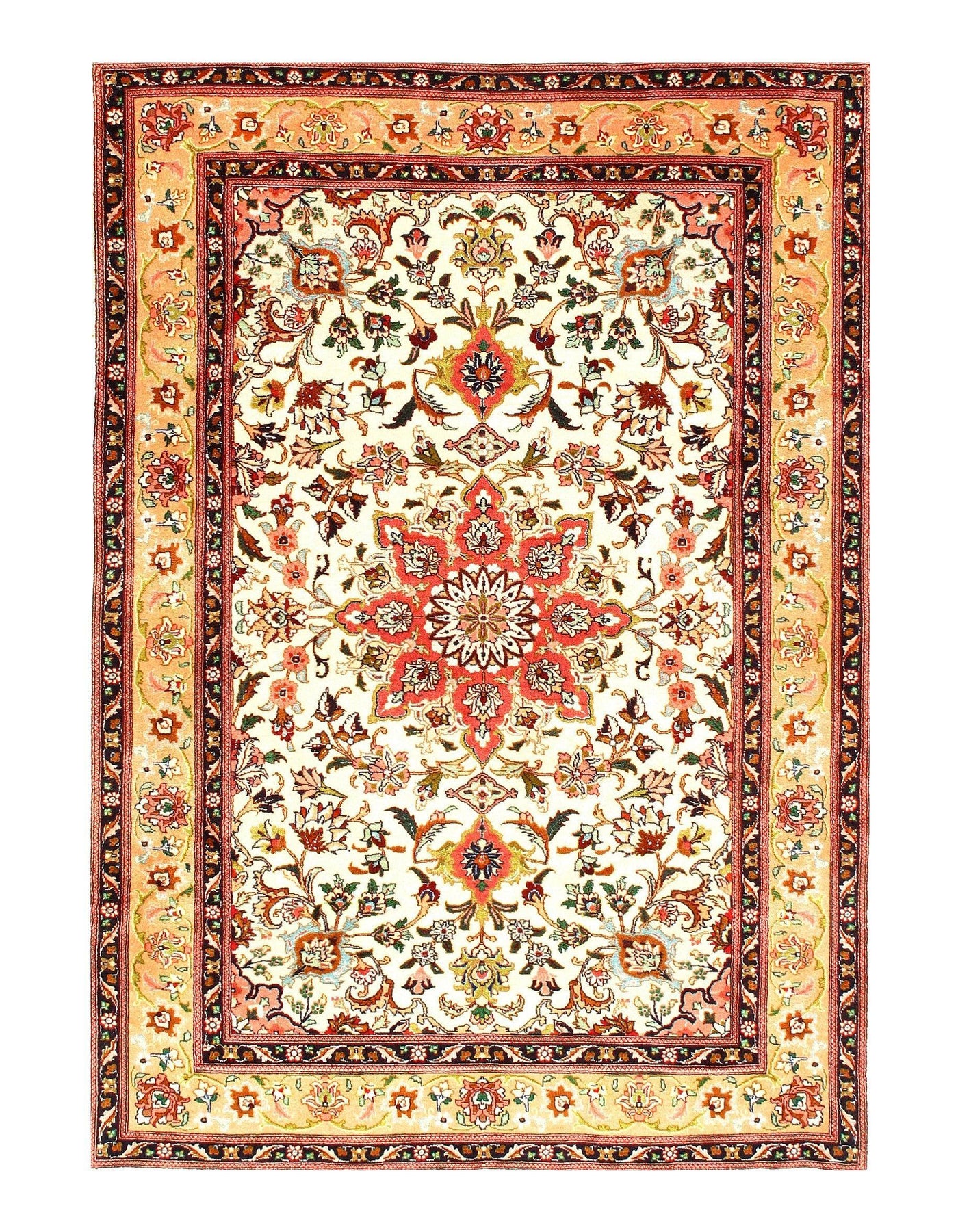 Ivory Persian Tabriz silk & wool Rug - 3'6" X 5'