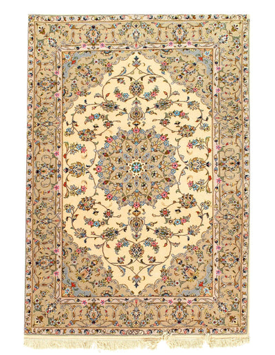 Ivory Persian Tabriz silk & wool Rug - 4'8"x6'8"