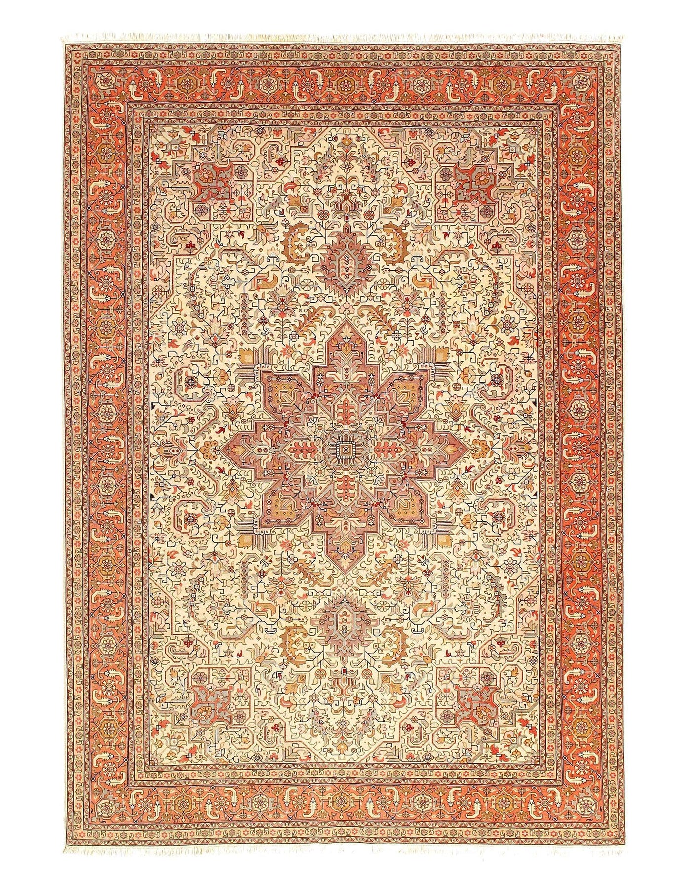 Ivory Persian Tabriz silk & wool Rug - 7'x10'