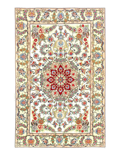 Canvello Ivory Silkroad Tabriz silk & wool Rug - 3'4" X 5' - Canvello