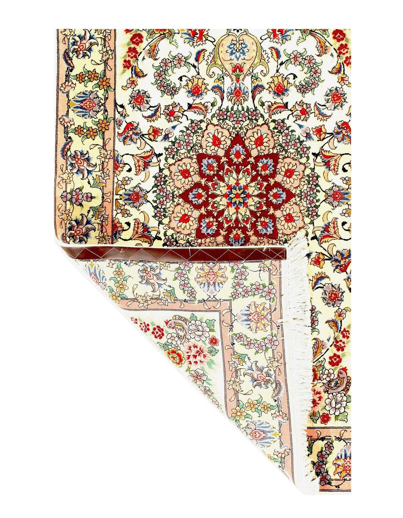 Canvello Ivory Silkroad Tabriz silk & wool Rug - 3'4" X 5' - Canvello