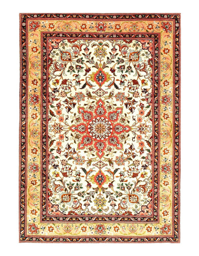 Canvello Ivory Silkroad Tabriz silk & wool Rug - 3'6" X 5' - Canvello