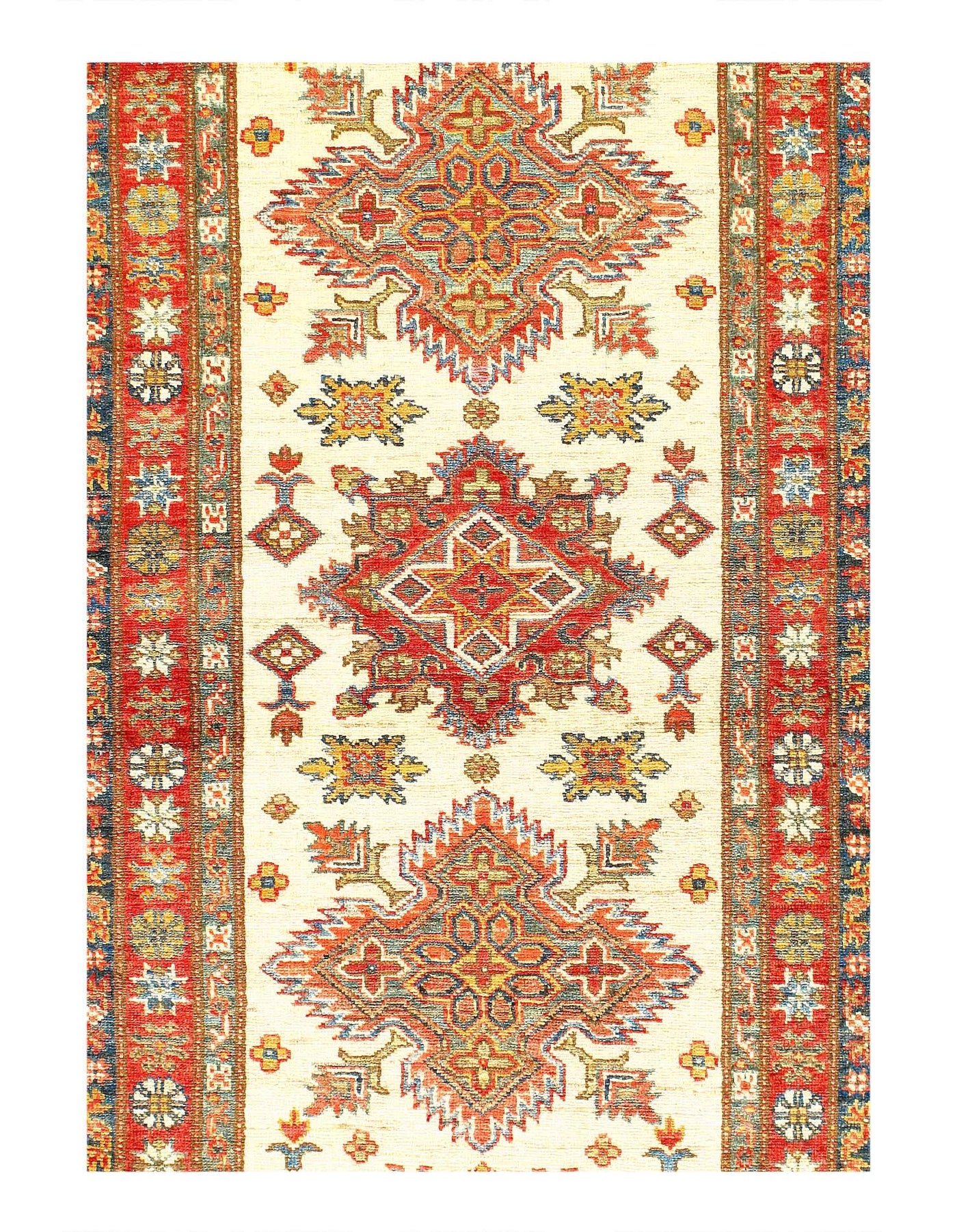 Canvello Ivory Super Kazak Lamb's Wool Runner - 2'7" X 12'7" - Canvello