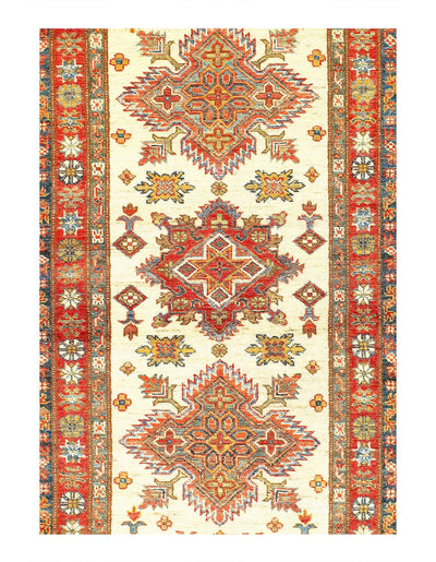 Canvello Ivory Super Kazak Lamb's Wool Runner - 2'7" X 12'7" - Canvello