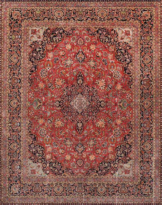 Canvello Kashan Silkroad Design Hand-Knotted Lamb's Wool Area Rug-10'1" X 14'3"