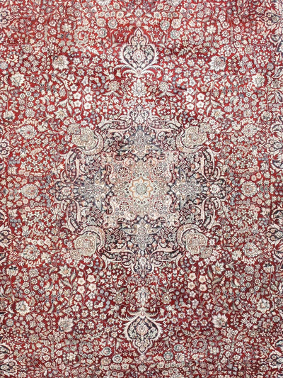 Canvello Kashan Persian Design Hand-Knotted Silk Area Rug- 9'3" X 12'1"