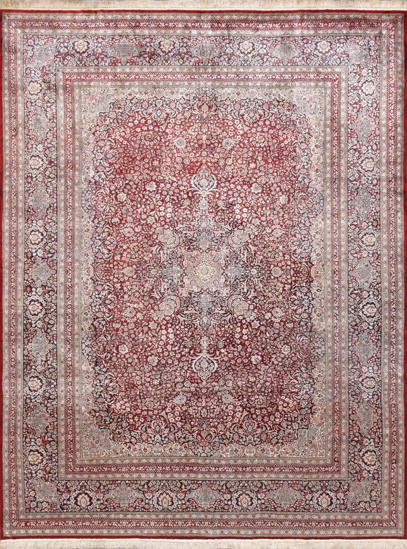 Canvello Kashan Silkroad Design Hand - Knotted Silk Area Rug - 9'3" X 12'1" - Canvello