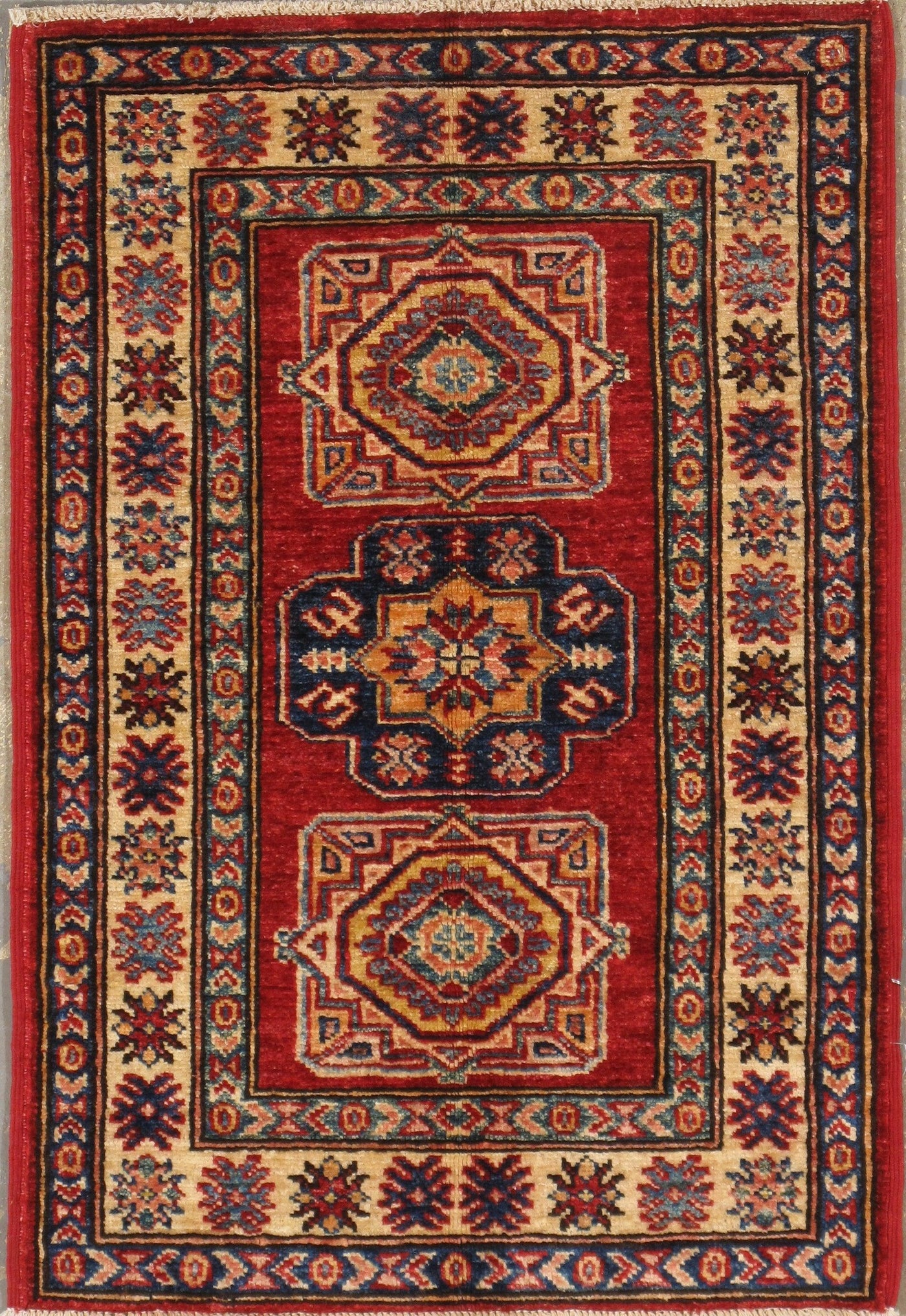 Canvello Kazak Hand-Knotted Lamb's Wool Area Rug- 2' X 2'10"
