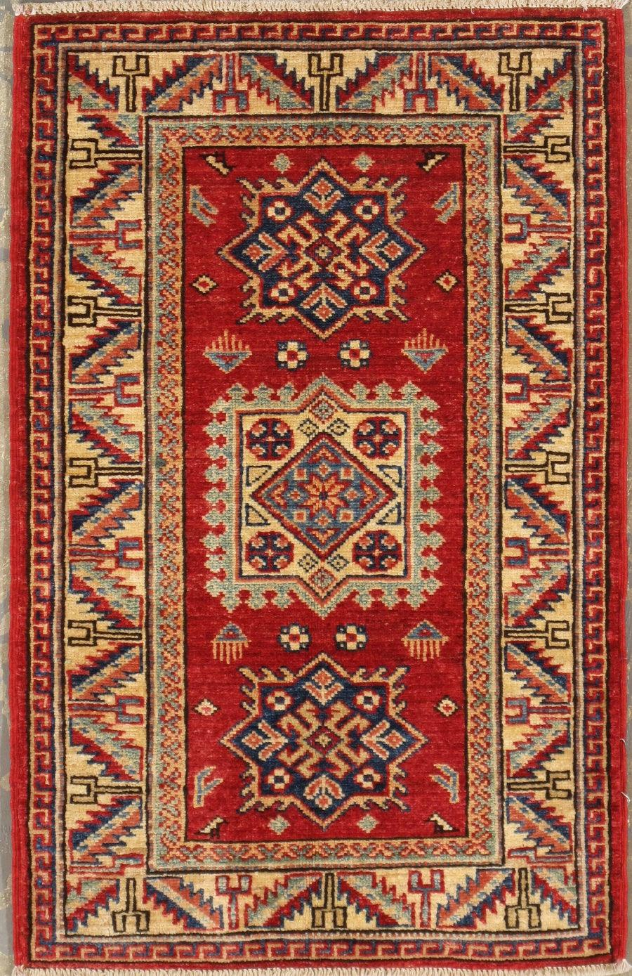Canvello Kazak Hand-Knotted Lamb's Wool Area Rug- 2' X 2'11"