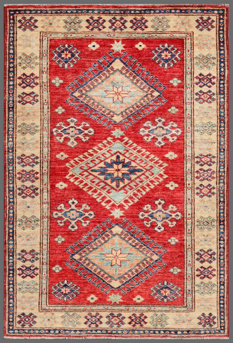 Canvello Kazak Hand-Knotted Lamb's Wool Area Rug- 3' 3" X 4' 9"