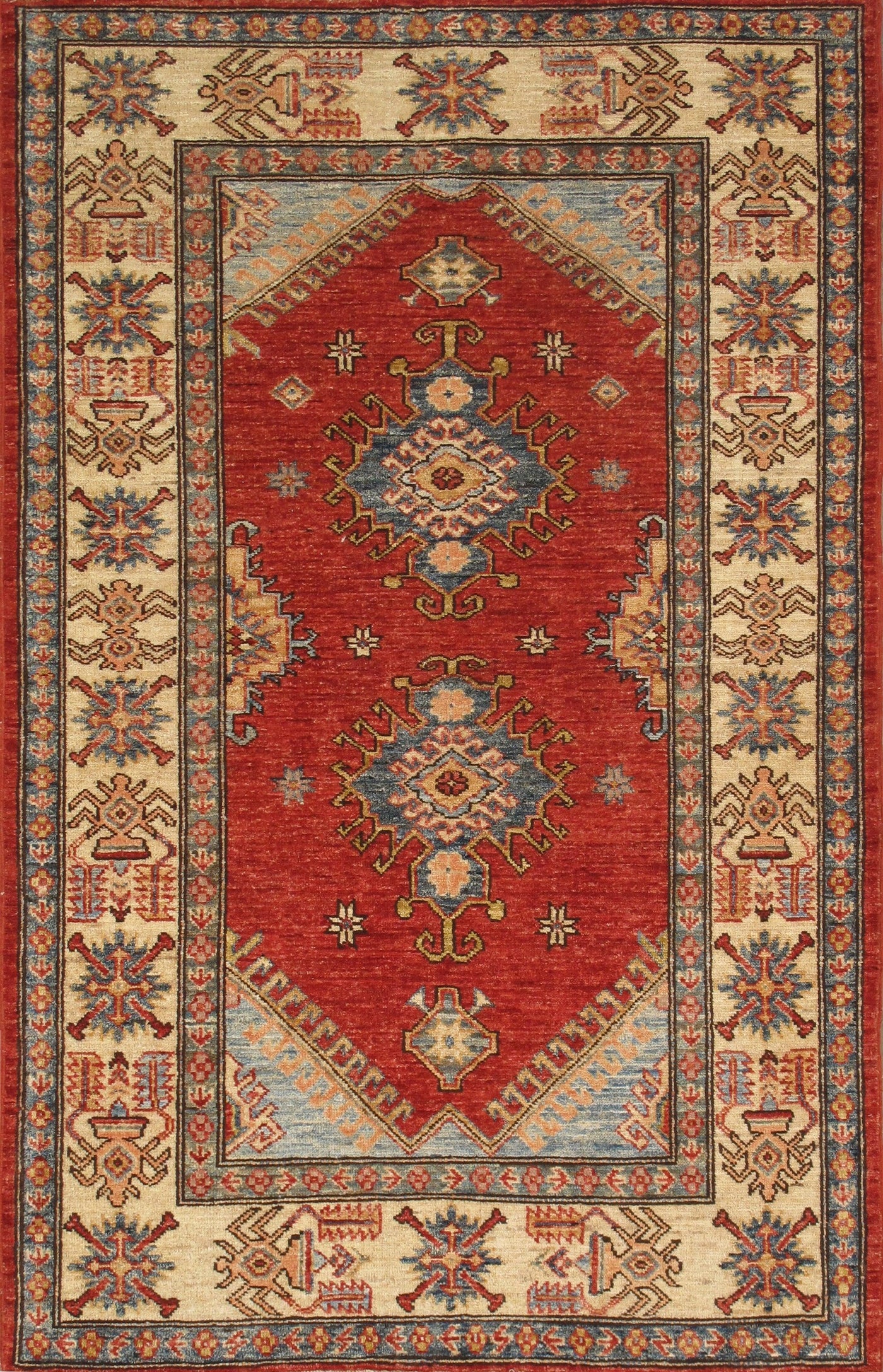 Canvello Kazak Hand-Knotted Lamb's Wool Area Rug- 3'5" X 5'4"